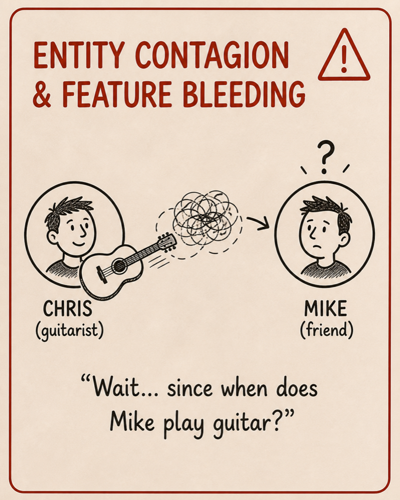 Entity contagion and feature bleeding